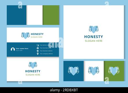 Design del logo Honesty con slogan modificabile. Libro di branding e modello biglietto da visita. Illustrazione Vettoriale