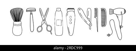Doodle Vector Barber Shop Elements Illustrazione Vettoriale