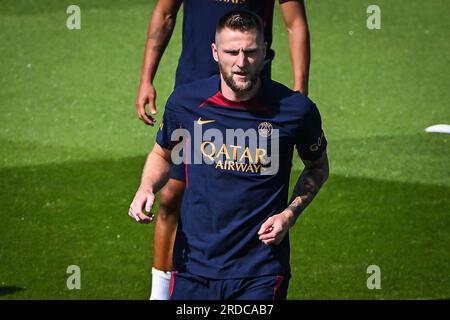 Poissy, Francia. 20 luglio 2023. Milano SKRINIAR di PSG durante la formazione del team Paris Saint-Germain il 20 luglio 2023 al Campus PSG di Poissy, Francia - foto Matthieu Mirville/DPPI Credit: DPPI Media/Alamy Live News Foto Stock