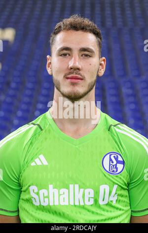 Gelsenkirchen, Germania. 20 luglio 2023. Foto del team FC Schalke 04, Justin Heekeren di Schalke credito: Tim Rehbein/dpa/Alamy Live News Foto Stock