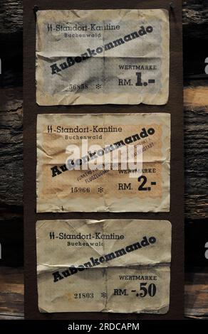 Seconda guerra mondiale (1939-1945). Denaro utilizzato nel campo di concentramento di Buchenwald (Germania). Museo della guerra lettone. Riga. Lettonia. Foto Stock