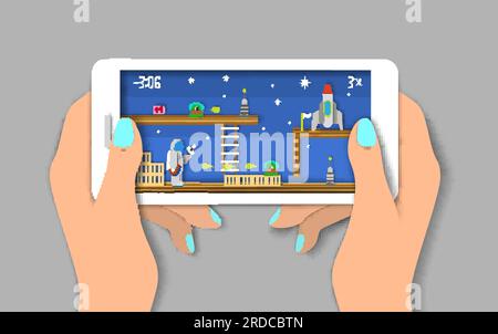 Giochi per dispositivi mobili, illustrazione del design vettoriale in stile piatto Illustrazione Vettoriale