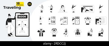 I viaggiatori si recano in vacanza in un pacchetto di illustrazioni di spot vettoriali Illustrazione Vettoriale