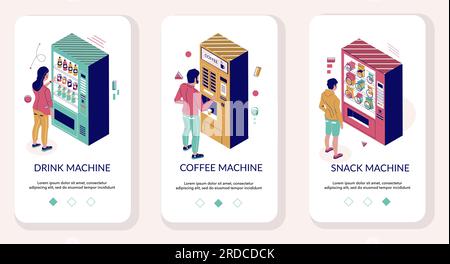 L'onboarding dell'app mobile del distributore automatico consente di visualizzare il modello vettoriale Illustrazione Vettoriale