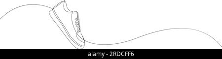 Disegno a linea continua singolo del pattino. Scarpe sportive disegnate in uno stile artistico a una linea. Sneakers isolate su sfondo bianco. Vettore minimalista disegnato a mano Illustrazione Vettoriale