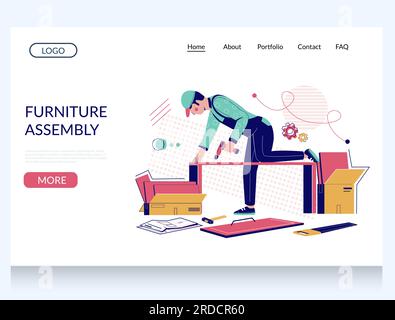 Modello di progettazione della pagina di destinazione del sito Web per l'assemblaggio di mobili Illustrazione Vettoriale