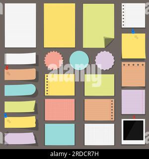 Note di carta colorata piatta, adesivi ed etichette, illustrazione di eps10 vettoriale Illustrazione Vettoriale