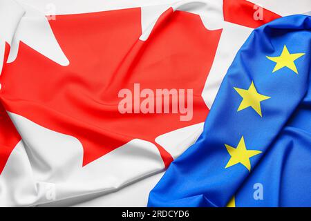 Bandiere dell'Unione europea e del Canada, primo piano Foto Stock