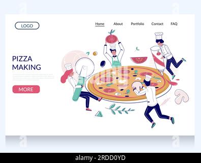 Modello di progettazione della landing page di siti Web vettoriali per la creazione di pizza Illustrazione Vettoriale