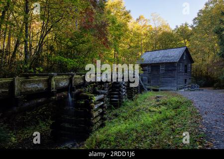 Il fogliame autunnale circonda il vicolo del Mingus Mill. Foto Stock