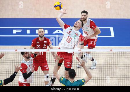 Danzica, Polonia. 20 luglio 2023. Jakub Kochanowski durante la partita della FIVB Volleyball Men's Nations League tra Polonia e Brasile il 19 luglio 2023 a Danzica in Polonia. (Foto di Piotr Matusewicz/PressFocus/Sipa USA) credito: SIPA USA/Alamy Live News Foto Stock