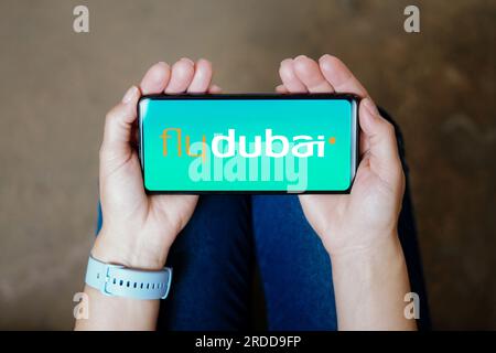 Brasile. 20 luglio 2023. In questa immagine, il logo flydubai visualizzato su uno smartphone. (Immagine di credito: © Rafael Henrique/SOPA Images via ZUMA Press Wire) SOLO USO EDITORIALE! Non per USO commerciale! Foto Stock