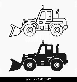 icona della forma della linea della macchina per l'edilizia con caricatore frontale illustrazione vettoriale piatta Illustrazione Vettoriale