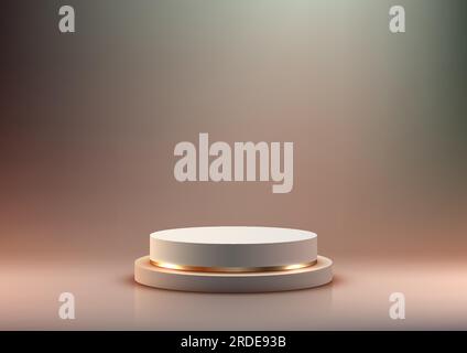 I gradini del podio a strisce 3D bianche e dorate sul piano dello studio sono un mockup minimalista di stile moderno e di lusso. E' perfetto per i presentatori Illustrazione Vettoriale