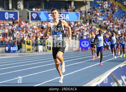 Jakob Ingebrigtsen (NOR) vince i 1.500 m in un record nazionale di 3:27,14 durante il Memoriale di Skolimowska, domenica 16 luglio 2023, a Chorzow, Polonia. (Jiro Mochizuki/immagine dello sport) Foto Stock