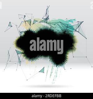 Sfondo con pennello, Blot, griglia triangolare ed etichetta Illustrazione Vettoriale