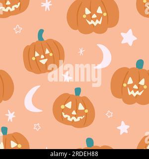 Carino modello di zucca pastello con luna e stelle Illustrazione Vettoriale