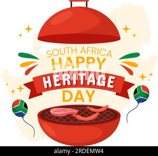 Happy Heritage Day South Africa Vector Illustration il 24 settembre con sfondo Waving Flag, onorando i modelli della cultura e delle tradizioni africane Illustrazione Vettoriale