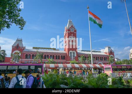 Chennai, India - 14 luglio 2023: La stazione ferroviaria centrale di Chennai è il principale capolinea ferroviario della città di Chennai, Tamil Nadu, India. Foto Stock