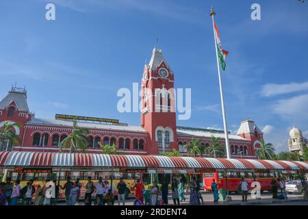 Chennai, India - 14 luglio 2023: La stazione ferroviaria centrale di Chennai è il principale capolinea ferroviario della città di Chennai, Tamil Nadu, India. Foto Stock