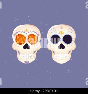 Sugar Through for saint Death Day muerte con fiori velluti calendula illustrazione vettoriale sfondo bianco Illustrazione Vettoriale