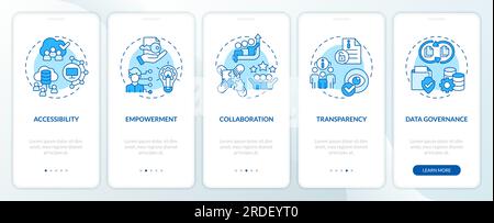 Concetto di democratizzazione dei dati con icone blu a linee sottili Illustrazione Vettoriale