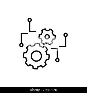 Icona lineare delle impostazioni del dispositivo. Sistema a ruote dentate. Cyberspazio. Illustrazione a linee sottili. Informatica. Simbolo del contorno. Disegno con contorno isolato da vettore. Editabl Illustrazione Vettoriale