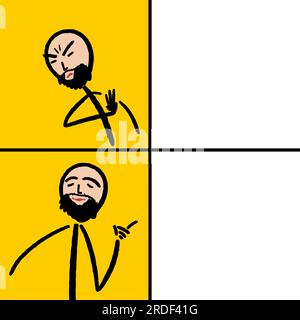 Modello meme di reazione con reazione negativa e positiva. Meme divertente con spazio vuoto per la modifica. Illustrazione Vettoriale