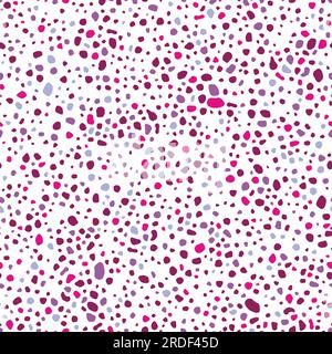 Caotica stampa a pois. Macchie e striature irregolari texture di moda senza cuciture illustrazione vettoriale colorata. Viola su bianco. Illustrazione Vettoriale