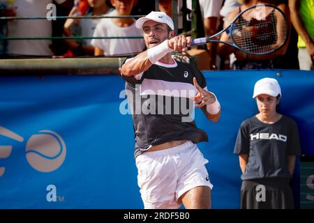 Bella, Francia. 20 luglio 2023. Borna Ćorić della Croazia in azione contro David Goffin del Belgio durante la Hopman Cup 2023, ITF World Mixed Team Championships il 20 luglio 2023 al Nice Lawn Tennis Club di Nizza, Francia - foto Emilie Lohmann/OLLI Media/DPPI Credit: DPPI Media/Alamy Live News Foto Stock