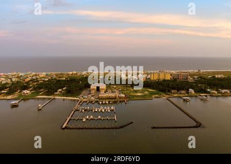 Vista aerea della spiaggia al tramonto a Fort Morgan, Alabama Foto Stock