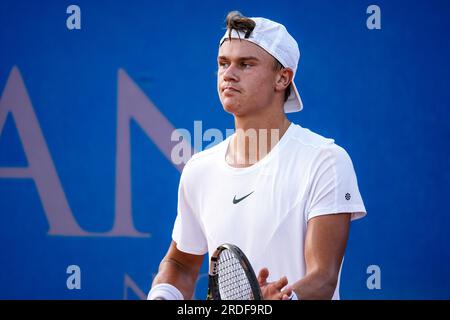 Bella, Francia. 20 luglio 2023. Holger Rune della Danimarca in azione contro Richard Gasquet durante la Hopman Cup 2023, ITF World Mixed Team Championships il 20 luglio 2023 al Nice Lawn Tennis Club di Nizza, Francia - foto Emilie Lohmann/OLLI Media/DPPI Credit: DPPI Media/Alamy Live News Foto Stock