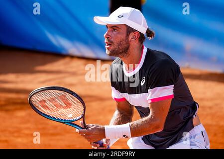 Bella, Francia. 20 luglio 2023. Borna Ćorić della Croazia in azione contro David Goffin del Belgio durante la Hopman Cup 2023, ITF World Mixed Team Championships il 20 luglio 2023 al Nice Lawn Tennis Club di Nizza, Francia - foto Emilie Lohmann/OLLI Media/DPPI Credit: DPPI Media/Alamy Live News Foto Stock