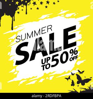 Modello di banner quadrato per tema di design astratto del sito Web di Summer sale. Promozione estiva tag. Illustrazione vettoriale del materiale promozionale di vendita. Illustrazione Vettoriale