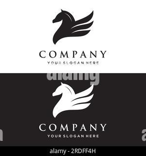 Logo di un semplice Pegasus o cavallo alato con un'idea creativa. Illustrazione Vettoriale