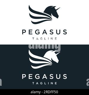 Logo di un semplice Pegasus o cavallo alato con un'idea creativa. Illustrazione Vettoriale