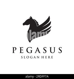 Logo di un semplice Pegasus o cavallo alato con un'idea creativa. Illustrazione Vettoriale
