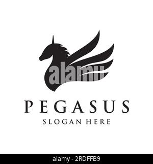 Logo di un semplice Pegasus o cavallo alato con un'idea creativa. Illustrazione Vettoriale