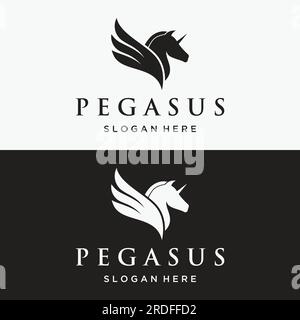 Logo di un semplice Pegasus o cavallo alato con un'idea creativa. Illustrazione Vettoriale