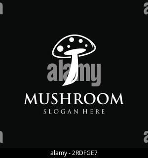 Esclusivo logo di fattoria con funghi organici dal design creativo con concetto moderno. Illustrazione vettoriale. Illustrazione Vettoriale