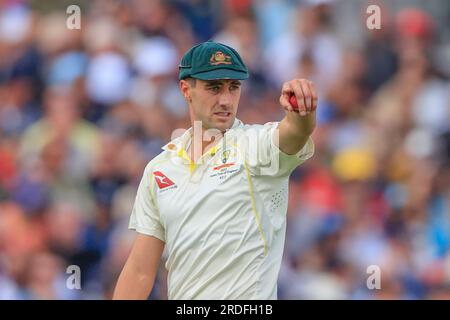 Manchester, Regno Unito. 21 luglio 2023. Pat Cummings of Australia in azione durante il LV= Insurance Ashes Fourth test Series Day Three test Series match England vs Australia a Old Trafford, Manchester, Regno Unito, 21 luglio 2023 (foto di Conor Molloy/News Images) a Manchester, Regno Unito il 21/7/2023. (Foto di Conor Molloy/News Images/Sipa USA) credito: SIPA USA/Alamy Live News Foto Stock