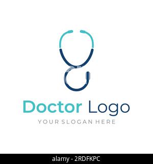 Medico stetoscopio logo design per l'assistenza sanitaria con idea creativa. Illustrazione vettoriale. Illustrazione Vettoriale