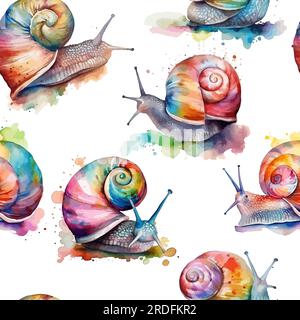 Grazioso motivo senza cuciture con lumache arcobaleno, lumache colorate senza cuciture. Illustrazione vettoriale. Illustrazioni infantili e ingenue disegnate a mano Illustrazione Vettoriale