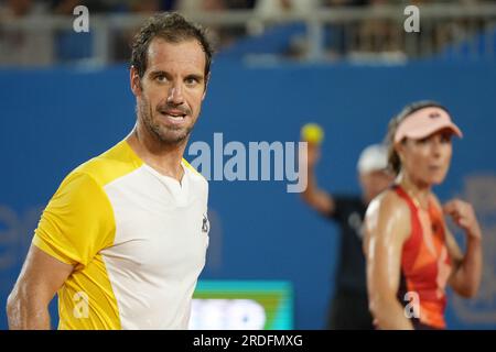 Bella, Francia. 20 luglio 2023. Francia: Team con RICHARD GASQUET e ALIZE CORNET durante la Hopman Cup 2023, ITF World Mixed Team Championships il 20 luglio 2023 al Nice Lawn Tennis Club di Nizza, Francia (Credit Image: © Emilie Lohmann/ZUMA Press Wire/Alamy Live News) SOLO PER USO EDITORIALE! Non per USO commerciale! Foto Stock