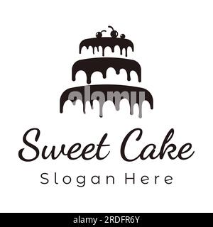 Logo di torta o pane. Dolci, torte di compleanno, torte da tazza, torte con ciliegie. Loghi per aziende, pasticcerie, pasticcerie ecc. Illustrazione Vettoriale