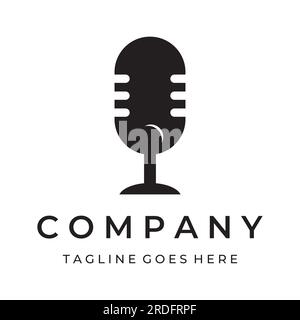 Logo podcast dal design vettoriale con audio moderno e di tendenza del microfono. Podcast per studio, intervista, multimedia e web. Illustrazione Vettoriale