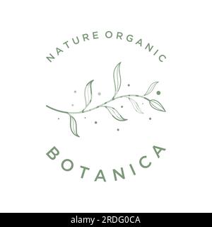 Delicato logo botanico naturale naturale e femminile disegnato a mano per fiorista, matrimonio, distintivo, fotografo e bellezza. Illustrazione Vettoriale