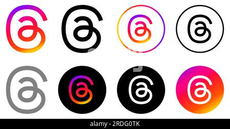 Set di logo Threads. Icone dei social media. La progettazione può essere utilizzata per applicazioni Web e mobili. Illustrazione vettoriale Illustrazione Vettoriale