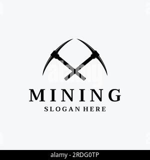 Design vintage Pickaxe in stile retrò, concept per aziende, etichette, utensili industriali o minerari. Illustrazione Vettoriale