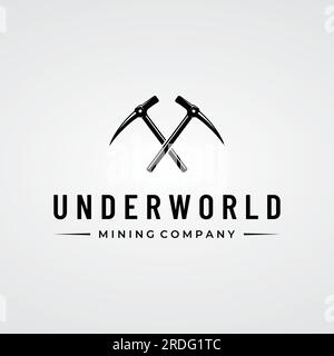 Design vintage Pickaxe in stile retrò, concept per aziende, etichette, utensili industriali o minerari. Illustrazione Vettoriale